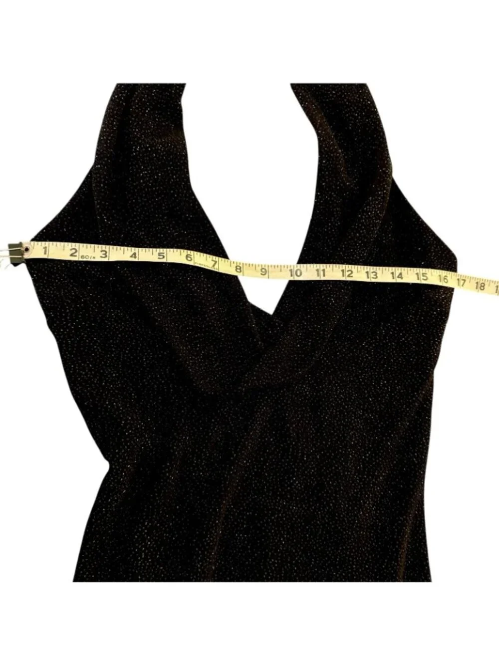 Maxi Halter Dress Women's 10 Black White Sparkly Stretchy Cruella Vintage - Picture 14 of 16